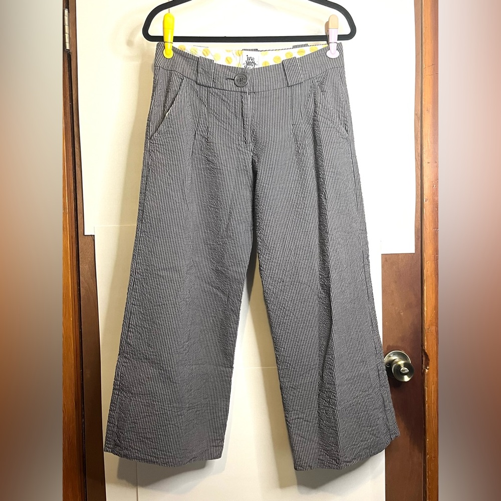 Ivy Jane Women’s Waist 30 Mid-Rise Cropped Gray Striped Seersucker Pants